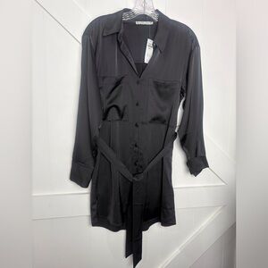 Abercrombie & Fitch Black Satin Belted Shirt Dress NWT size X‎ small p
